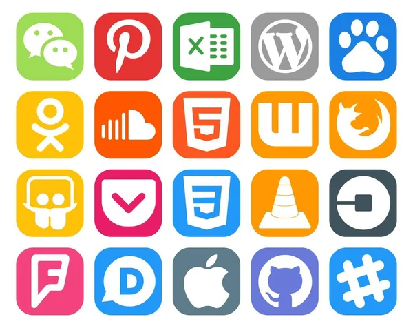 Paquete Iconos Redes Sociales Incluyendo Css Slideshare Soundcloud Navegador Wattpad — Vector de stock