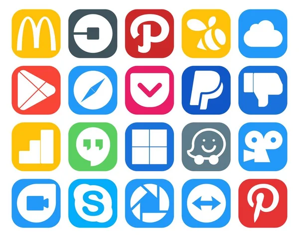 Social Media Icon Pack Inkludert Waze Tilholdssteder Apper Googleanalyse Håndflate – stockvektor