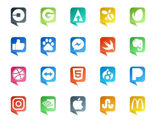 20ソーシャルメディアスピーチバブルスタイルのロゴは Instagramのような デュパル バイドゥ Htmlです ドリブル — ストックベクタ