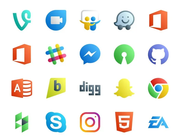 Social Media Icon Pack Inclusief Chat Tot Ziens Open Source — Stockvector