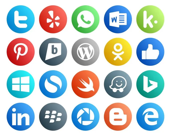 Pack Icônes Pour Les Médias Sociaux Compris Linkedin Waze Wordpress — Image vectorielle