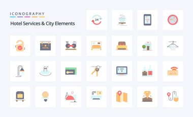 25 Otel ve Şehir Elementleri Düz Renk Paketi