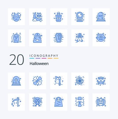 20 Cadılar Bayramı Mavi Renk simgesi Yüz Ağı Örümcek Tatili gibi