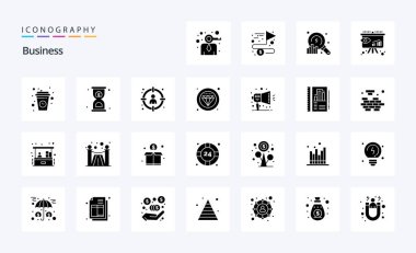 25 Business Solid Glyph simgesi paketi