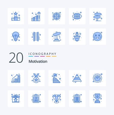 20 Motivasyon Mavi Renkli Simge Paketi Yetiştirme Madalyası kariyer adımları gibi