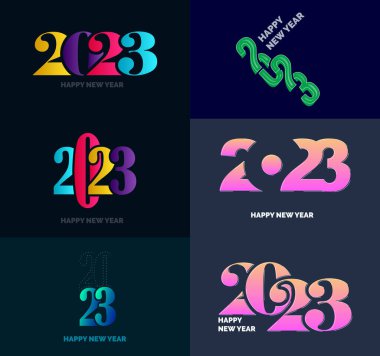 2023 Büyük Set Mutlu Yeni Yıl logosu metin tasarımı 2023 sayı dizayn şablonu