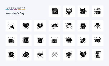 25 Sevgililer Günü Katı Glifi simgesi paketi