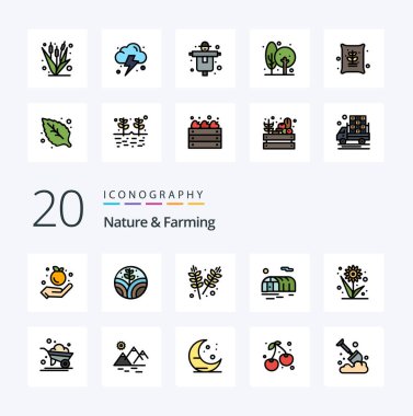 20 Doğa ve Tarım Hattı Korkuluk çiftliği tarım bulutu gibi Renk ikonu dolu