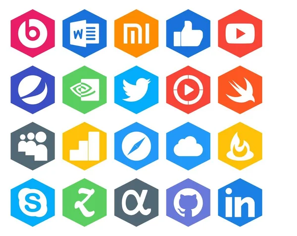 Social Media Icon Pack Inclusief Icloud Safari Tjilpen Google Analytics — Stockvector