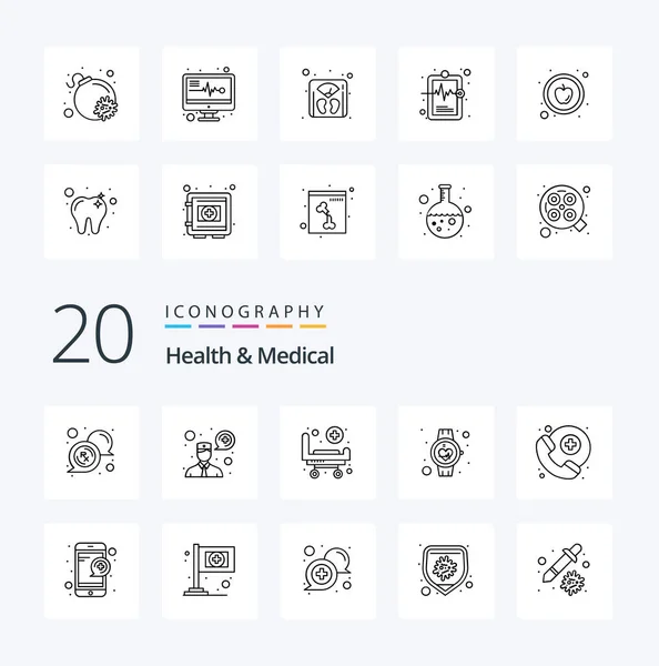 20 Health And Medical Line icon Pack like medical assistance smart watch bed pulse healthcare