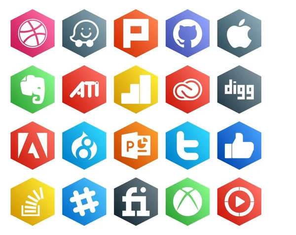 Social Media Icon Pack Inclusief Soortgelijke Tjilpen Creatieve Wolk Krachtbron — Stockvector