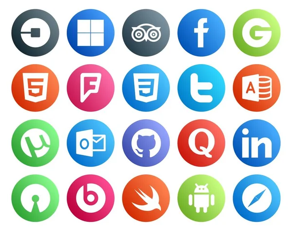 Social Media Icon Pack Inklusive Quora Ausblick Html Utorrent Tweet — Stockvektor
