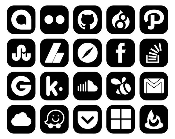 Social Media Icon Pack Incluindo Soundcloud Groupon Safari Transbordamento Questão — Vetor de Stock