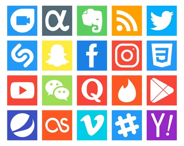 Paquete Iconos Redes Sociales Incluyendo Yesca Quora Facebook Mensajero Vídeo — Vector de stock