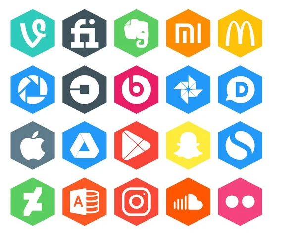 Social Media Icon Pack Incluindo Simples Apps Motorista Google Play — Vetor de Stock