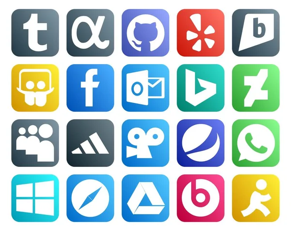 Social Media Icon Pack Inclusief Browser Ramen Bing Een App — Stockvector