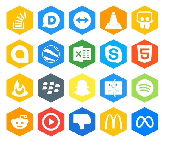 Social Media Icon Pack Including Blackberry Html Player Chat Excel — Stock Vector