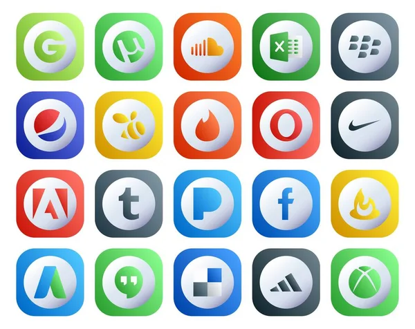 Social Media Icon Pack Including Adwords Facebook Swarm Pandora Adobe — Stock Vector