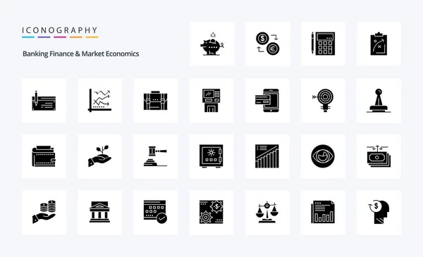 Finance Bancaire Économie Marché Solid Glyph Icon Pack — Image vectorielle