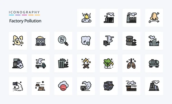 Factory Pollution Line Filled Style Icon Pack — Stockvektor