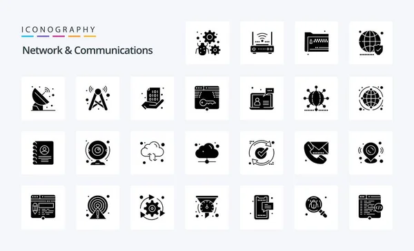 Solides Glyph Symbolpaket Für Netzwerk Und Kommunikation — Stockvektor