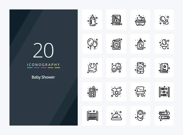 プレゼンテーションのための20ベビーシャワー概要アイコン — ストックベクタ