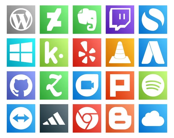 Pack Icônes Pour Les Médias Sociaux Incluant Spotify Google Duo — Image vectorielle