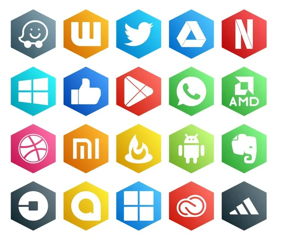 Social Media Icon Pack Including Uber Android Google Play Feedburner — Stock Vector