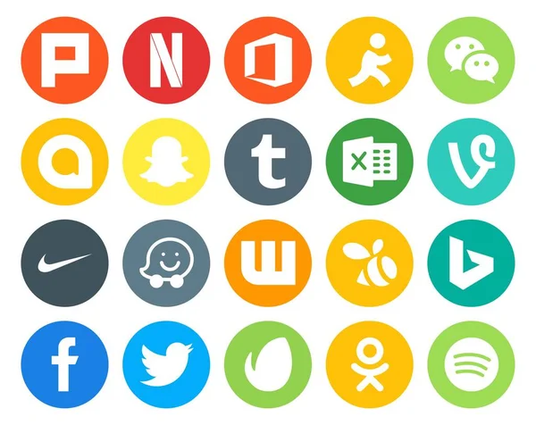 Social Media Icon Pack Einschließlich Twitter Bing Tumblr Schwarm Waze — Stockvektor