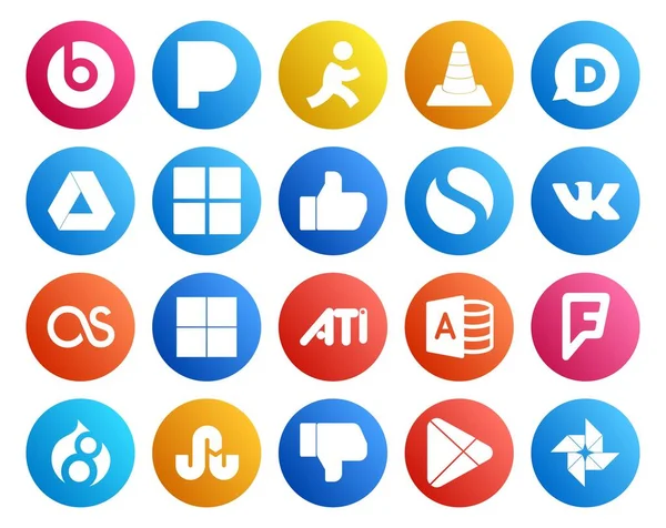 Pack Icônes Pour Les Médias Sociaux Compris Drupal Accès Microsoft — Image vectorielle