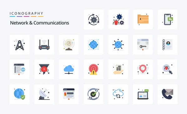 Network Communications Flat Color Icon Pack — Stock Vector