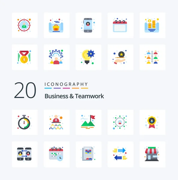Business Teamwork Flat Color Icon Pack Όπως Γραφείο Ρυθμίσεις Ημερολόγιο — Διανυσματικό Αρχείο