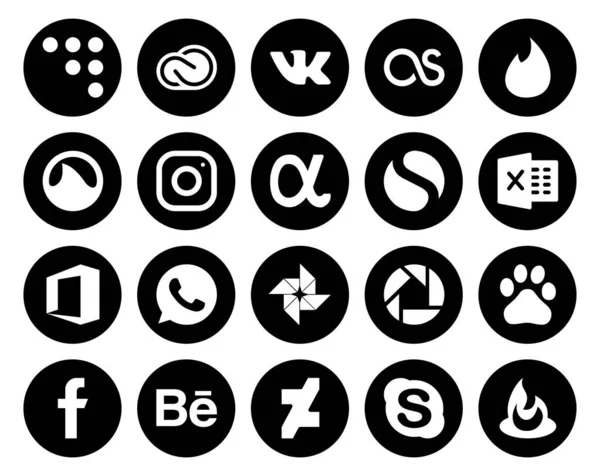 Social Media Icon Pack Incluindo Facebook Picasa Instagram Foto Escritório — Vetor de Stock