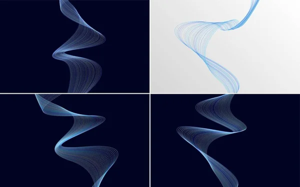 一组4个抽象的挥动线条背景 为您的工作添加风格 — 图库矢量图片