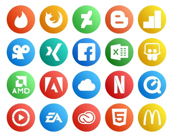 Social Media Icon Pack Incluindo Vídeo Rapidamente Facebook Verdade Adobe — Vetor de Stock