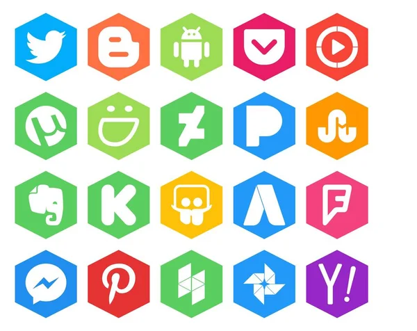 Social Media Icon Pack Mit Messenger Adwords Schmuggel Slideshare Evernote — Stockvektor