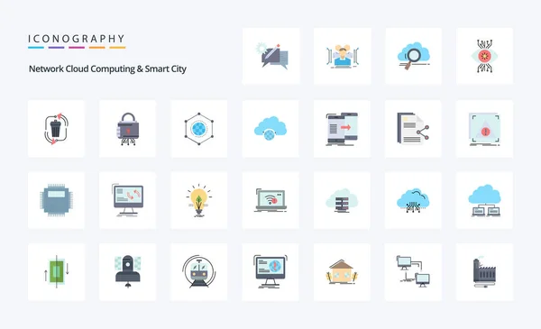Pack Icônes Couleur Network Cloud Computing Smart City Flat — Image vectorielle