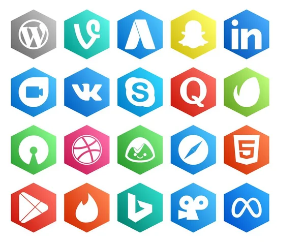 Social Media Icon Pack Including Browser Basecamp Skype Dribbble Envato — Stock Vector