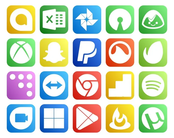 Social Media Icon Pack Inclusief Google Play Google Duo Grooveshark — Stockvector