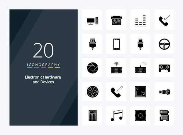 用于演示的20个设备实体象形文字图标 — 图库矢量图片