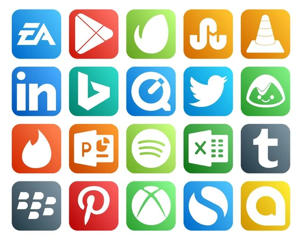 Social Media Icon Pack Inclusief Powerpoint Basecamp Media Een Tweet — Stockvector