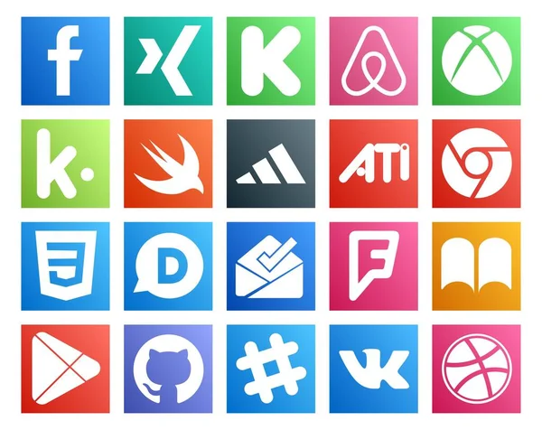 Social Media Icon Pack Including Github Google Play Ati Ibooks — стоковый вектор