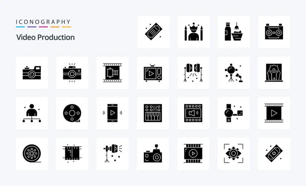 Producción Vídeo Paquete Iconos Glifos Sólidos — Archivo Imágenes Vectoriales