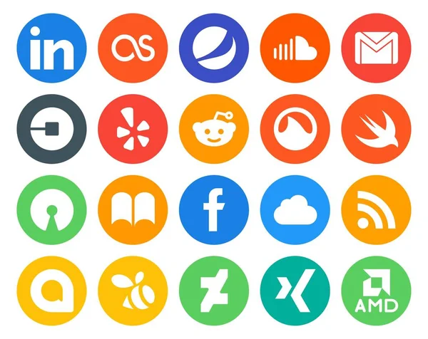 Paquete Iconos Redes Sociales Incluyendo Ibooks Rápido Correo Grooveshark Yelp — Vector de stock
