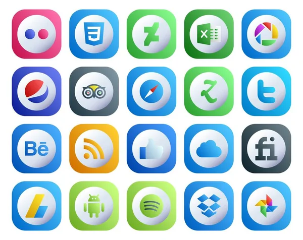 Social Media Icon Pack Inclusief Vijf Zoals Safari Het Spijt — Stockvector