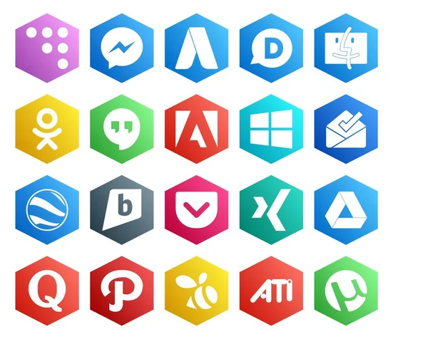 Social Media Icon Pack Incluindo Caminho Quora Janelas Google Drive — Vetor de Stock