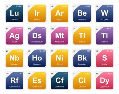 Elementlerin 20 Preiyodik tablosu. Simge Paketi Tasarımı