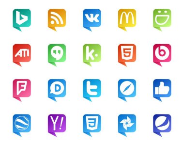 Google Earth gibi 20 Sosyal Medya Konuşma Bubble Style logosu. Tarayıcı. html. safari. twitter