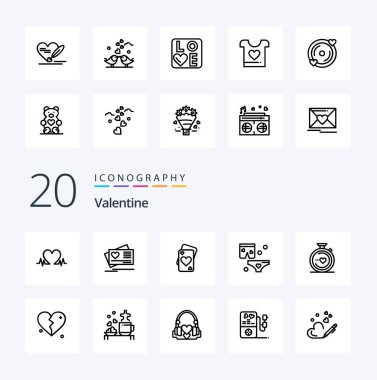 20 Valentine Line ikon paketi. Aşk gibi. Aşk. Kart. Gün. Sevgililer Günü
