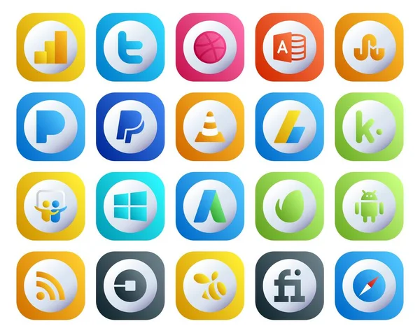 Paquete Iconos Redes Sociales Incluyendo Envato Ventanas Slideshare Anuncios — Vector de stock